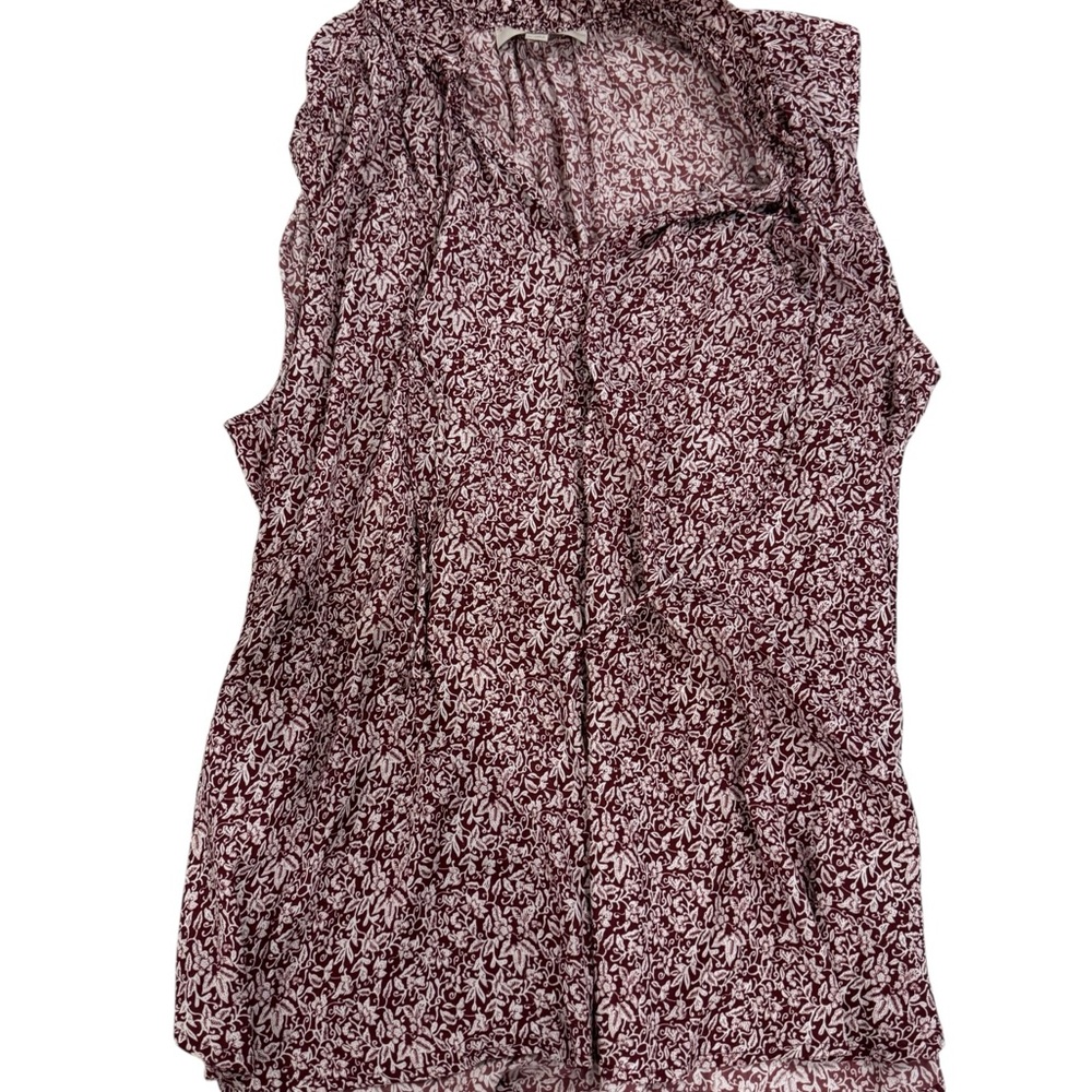 LOFT Floral Sleeveless Top - Burgundy and White
